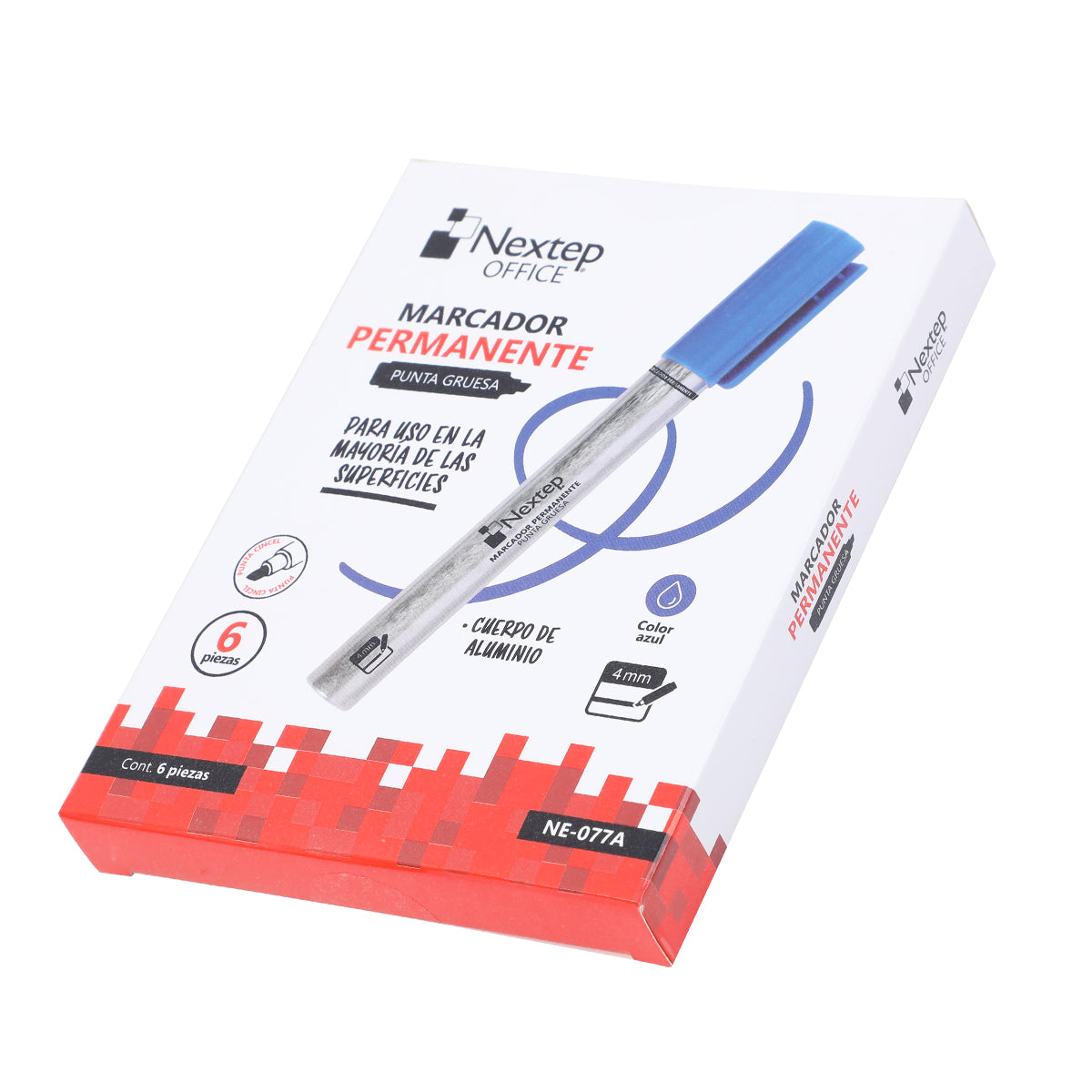 Marcador Nextep Permanente Cuerpo Aluminio Punta Gruesa Cincel 4mm con 6 piezas Azul