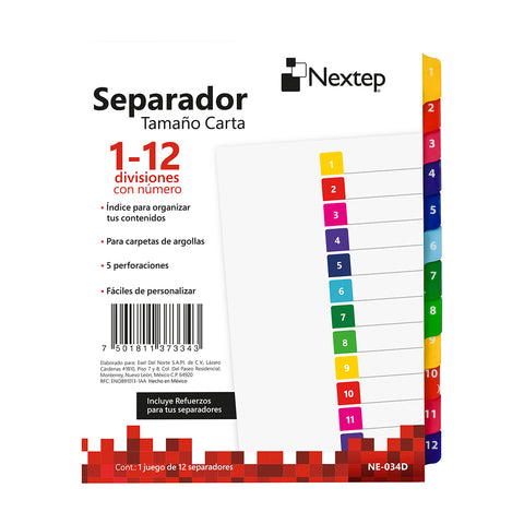 Separador Nextep Económico 12 Divisiones con Número