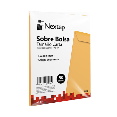 Sobre Bolsa Nextep Económico Tamaño Carta Solapa Engomada Paquete con 50 piezas