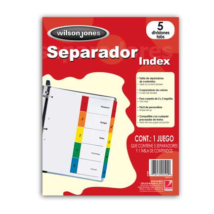 Separador Wilson Jones Vertical 5 Div Cartulina Bristol con 24 piezas