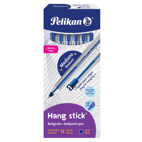 Bolígrafo Pelikan Hang Stick Azul Punto Mediano 1.0mm con 12 pieza