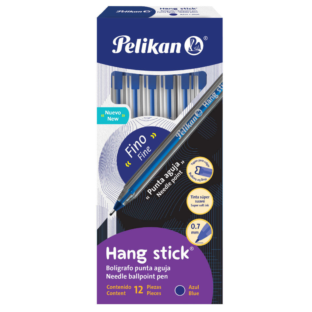 Bolígrafo Pelikan Hang Stick Punto Fino 0.7MM Color Azul con 12 piezas