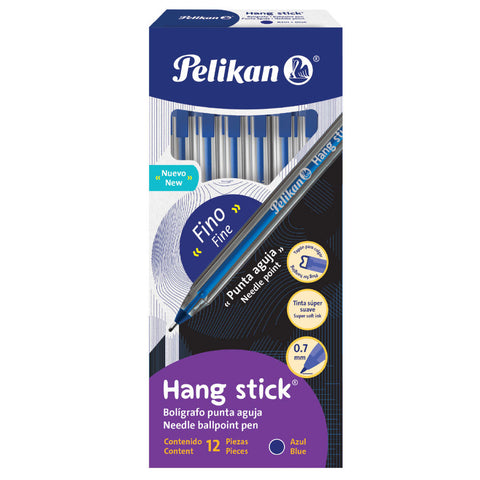 Bolígrafo Pelikan Hang Stick Punto Fino 0.7MM Color Azul con 12 piezas
