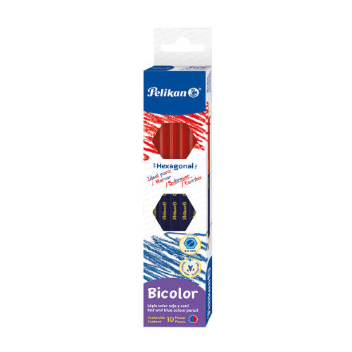 Lápiz Bicolor Pelikan Hexagonal Rojo-Azul con 10 piezas
