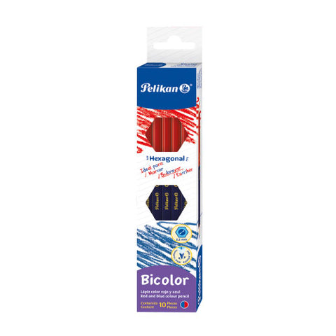 Lápiz Bicolor Pelikan Hexagonal Rojo-Azul con 10 piezas