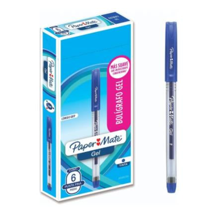 Bolígrafo Gel Papermate Eco Barril Redondo Punto Fino con 6 piezas Azul