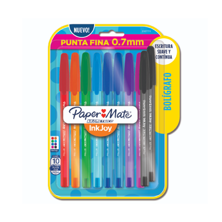 Bolígrafo Papermate InkJoy Kilometrico Punta Fina 0.7mm Colores Surtidos Blister con 10