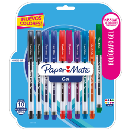 Bolígrafo Papermate Gel Económico Colores Surtidos Blister con 10 piezas