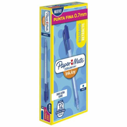 Bolígrafo Papermate Kilométrico Retráctil Punto Fino 0.7mm Caja con 12 piezas Azul