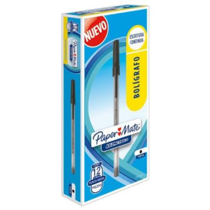 Bolígrafo Papermate Kilométrico Económico Punto Fino 0.7mm Color Negro Caja con 12 piezas