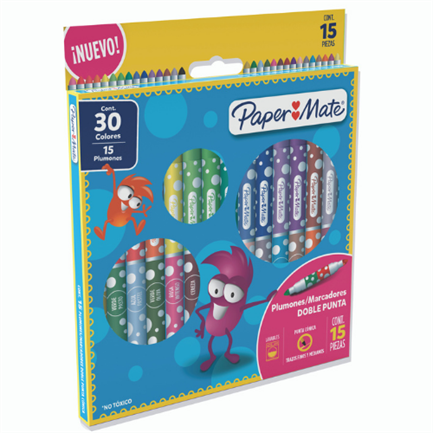 Plumones Papermate Doble Punta Colores Surtidos con 15x30