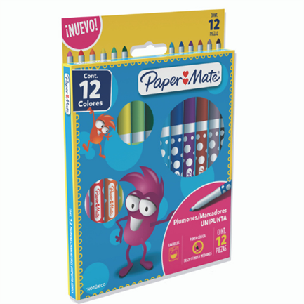 Plumones Papermate Unipunta Colores Surtidos con 12 piezas