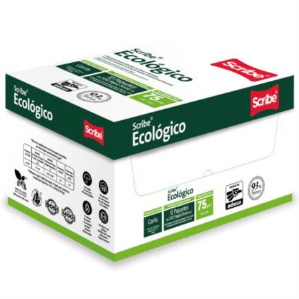 Papel Cortado Scribe Ecológico Carta 93% de Blancura 75 g Caja con 5000 Hojas