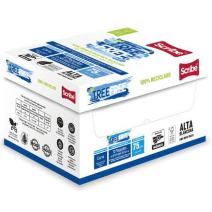 Papel Cortado Scribe Tree Free Carta 100% Reciclado 93% Blancura 75 g Caja con 5000 Hojas
