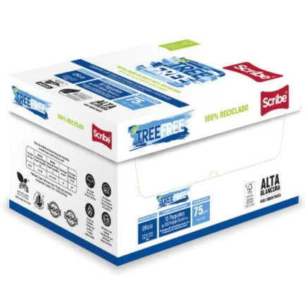 Papel Cortado Scribe Tree Free Oficio 100% Reciclado 93% Blancura 75 g Caja con 5000 Hojas