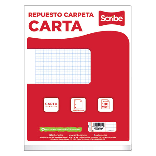 Paquete de Hojas Scribe Carta Cuadro Chico con 5 100 Hojas