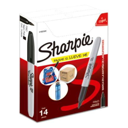 Marcador Permanente Sharpie Punta Fina Color Negro con 12+2 piezas