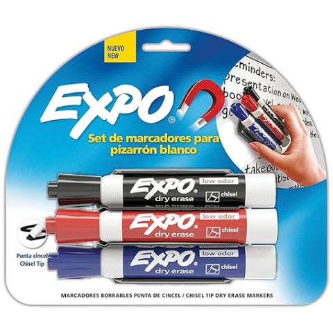 Marcador para Pizarrón Expo Colores Surtidos con 3 Piezas + Borrador Magnético