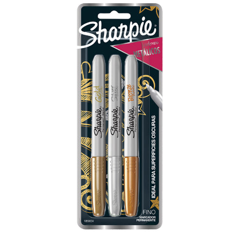 Marcador Permanente Sharpie Metálico Blister/3 piezas Oro bronce y Plata