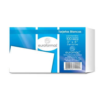 Tarjeta Euroformas Bibliografica Blanca 3X5 con 100 piezas