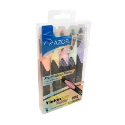 Resaltador Azor Visión Junior Punta Cincel 4mm Colores Pastel Surtidos con 5 piezas