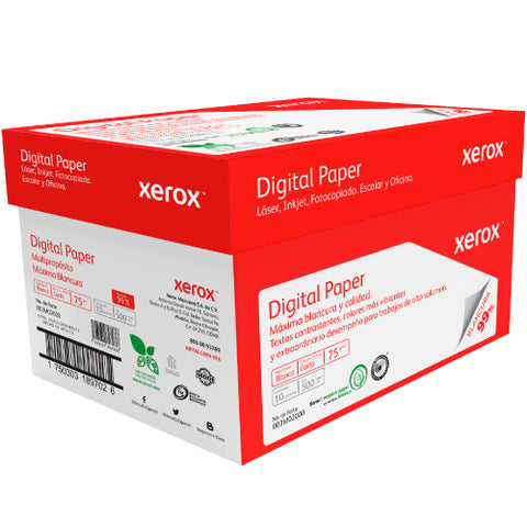 Papel Cortado Xerox Bond Digital Doble Carta 75 g Blancura 99% con 2500 Hojas