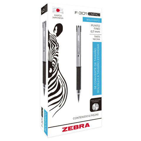 Bolígrafo F-301 compac grip azul punto fino tinta negra cuerpo de Acero inoxidable caja