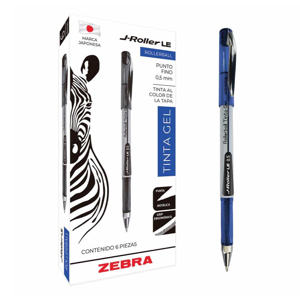 Bolígrafo Zebra J-Roller LE Punto Fino 0.5mm Tinta Gel con 6 piezas Azul