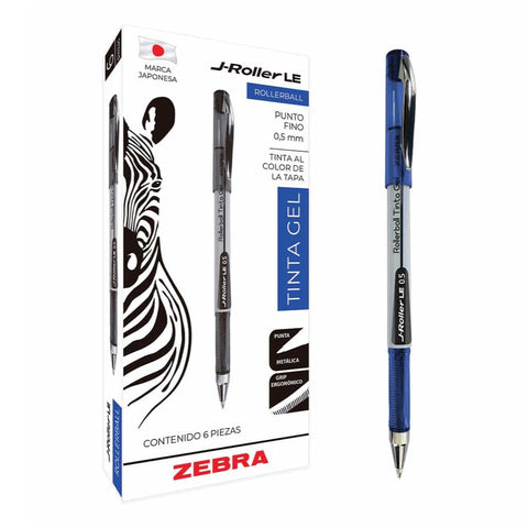 Bolígrafo Zebra J-Roller LE Punto Fino 0.5mm Tinta Gel con 6 piezas Azul