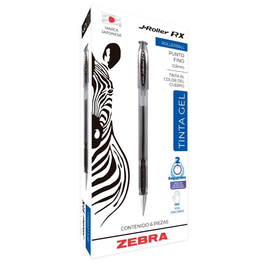 Bolígrafo Zebra J Roller RX Punto Fino 0.5mm Tinta Gel con 6 piezas Azul