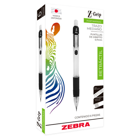 Lapicero Zebra Z-Grip Retráctil 0.7mm Color Azul con 6 piezas
