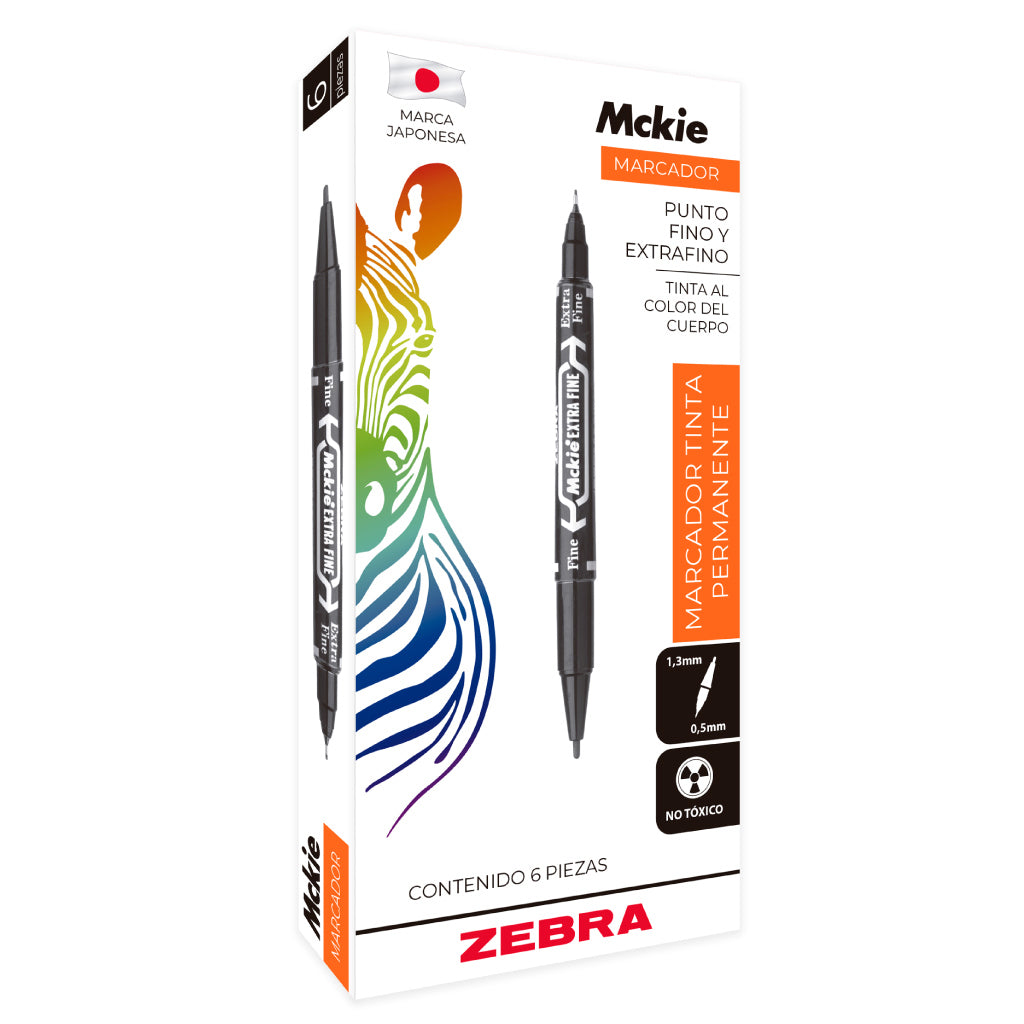 Marcador Permanente Zebra Mckie Doble Punta Fina/Extra Fina con 6 piezas Azul
