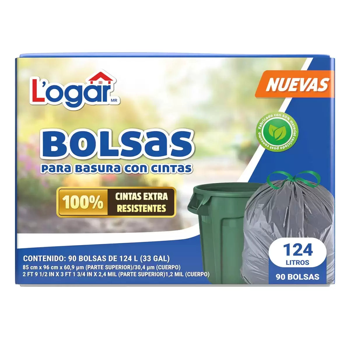 Bolsas para basura Logar con cintas, 90 piezas de 124 litros