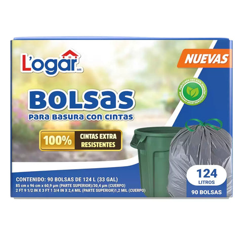 Bolsas para Basura Logar con Cintas · 90 piezas de 124 L