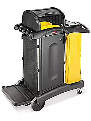Carrito de aseo Rubbermaid de alta seguridad con compartimentos cerrados para limpieza
