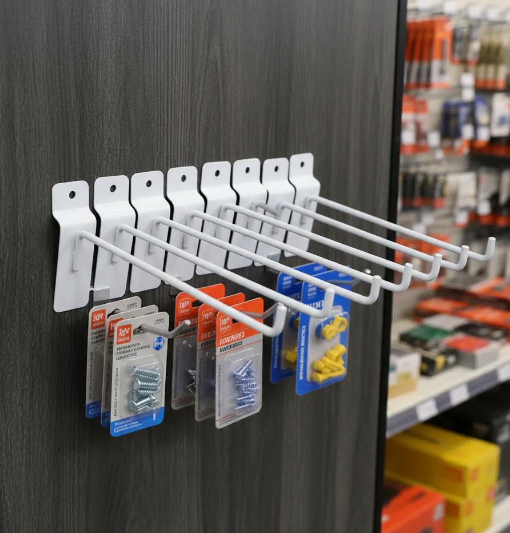Ganchos de clavija reforzados blancos de alambre 3/16 pulgada para panel ranurado de 15 cm para tiendas