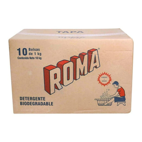 Detergente en polvo Roma biodegradable en caja con 10 bolsas de 1 kg para hoteles y lavanderías