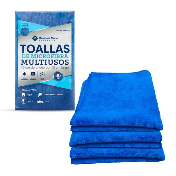 Toallas de microfibra multiusos azules en paquete con 36 piezas para hoteles, oficinas y talleres