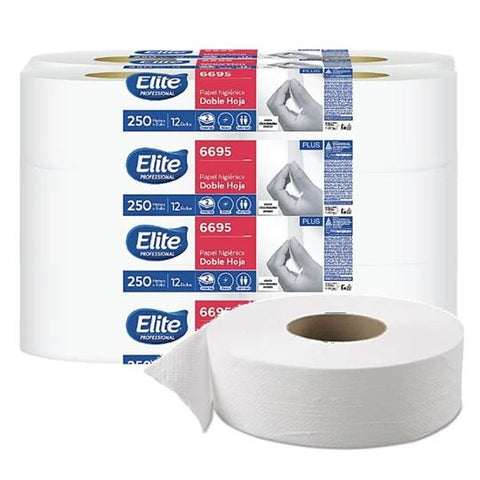 Papel Higiénico Elite 6695 · Caja con 12 rollos de 250 m · Hoja doble