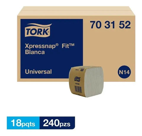 Tork Xpressnap® Fit™ Servilleta Universal N14 Blanco · caja con 18 piezas · 240 hjs