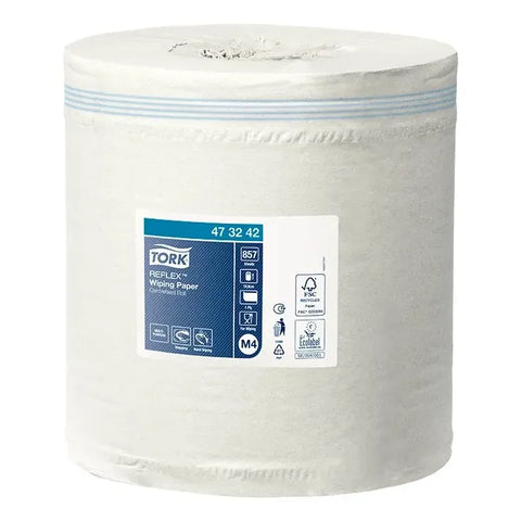 Tork Reflex™ Toalla en Rollo Fluido Céntrico Advanced M4 (Maxi) 857 Hojas x rollo Blanco · caja con 6 piezas · 300 mts