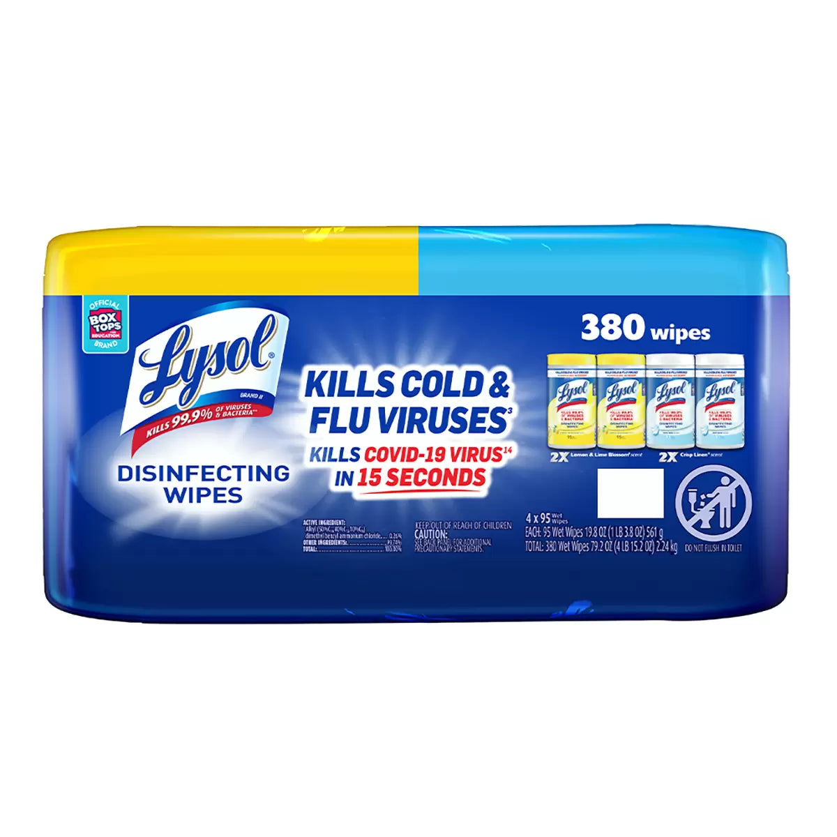 Toallas desinfectantes Lysol, 4 paquetes de 95 toallas