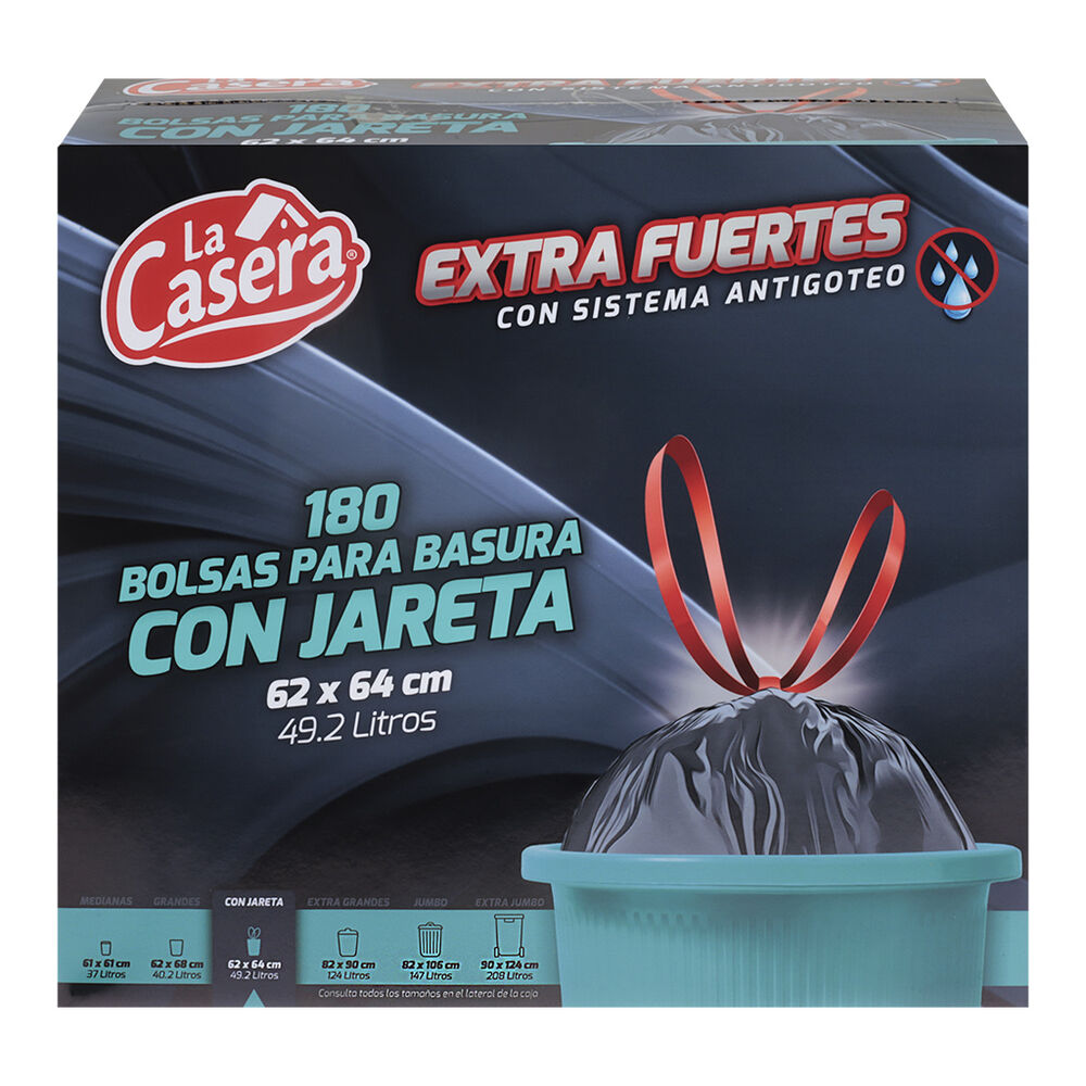 Bolsas para basura La Casera cierra fácil, 180 piezas de 49.2 litros
