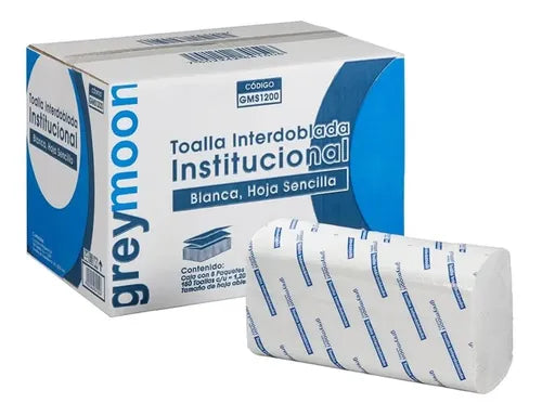 Toalla interdoblada para manos Grey Moon, 8 paquetes de 150 piezas para baño de empresa