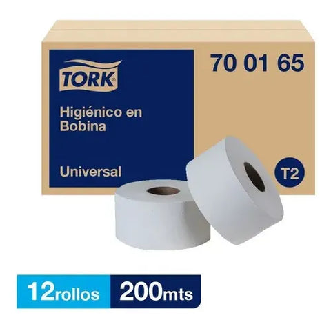 Tork Higienico en Bobina Universal T2 Blanco · caja con 12 piezas · 200 mts