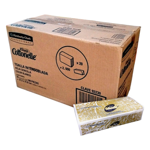 Toalla Interdoblada para Manos Cottonelle · Caja 20 paquetes de 100 hojas