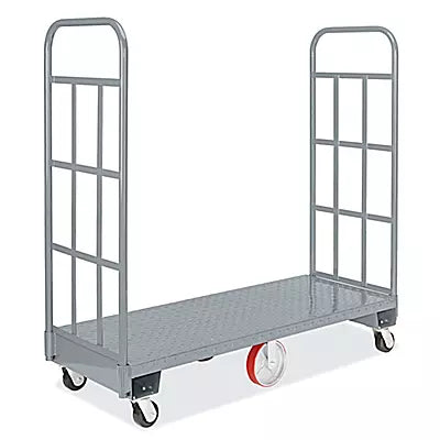 Carrito de plataforma en U gris de 61 x 152 cm para carga larga en almacén
