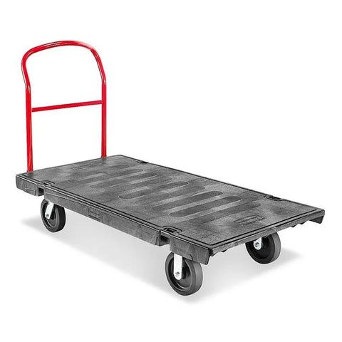 Carrito con plataforma de plástico y llantas de poliolefina de 76 x 152 cm para almacén