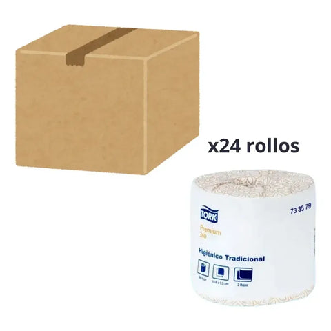 Tork Higiénico Tradicional Premium Blanco · caja con 24 piezas · 360 hjs