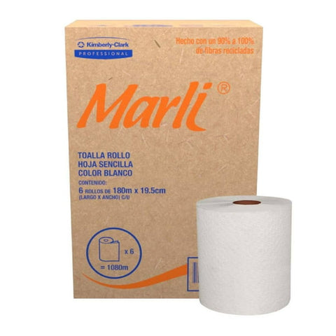 Toalla de Papel en Rollo Marli Kimberly-Clark · Caja con 6 rollos de 180 metros